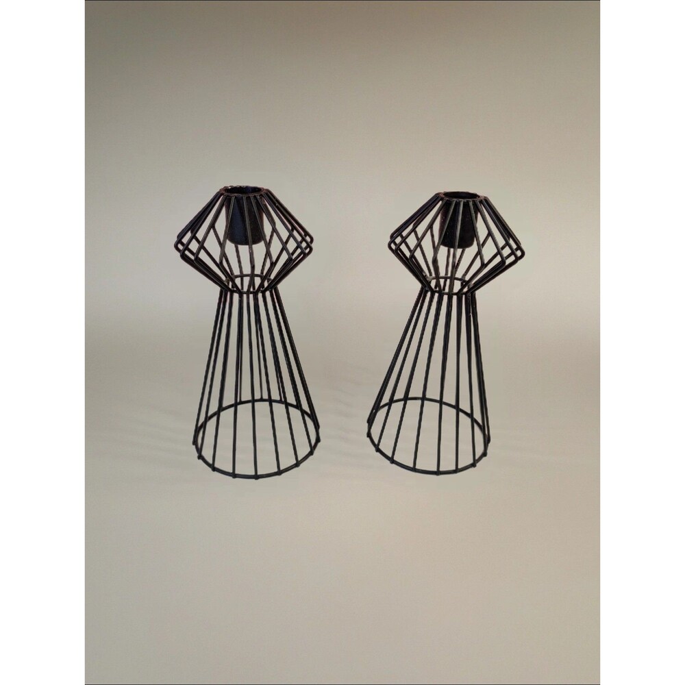 Decorative Metal Geometric Tapered Candle Holders Black 7.5"